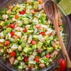 This Avocado Shrimp Salsa is a party favorite! Loaded with shrimp, avocado and a surprising ingredient! Easy, excellent avocado shrimp salsa video recipe. | natashaskitchen.com