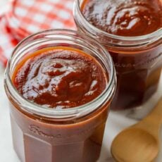 Two jars of homemade BBQ sauce