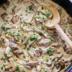 Beef stroganoff recipe in pan