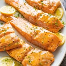 Brown Sugar Glazed Salmon on platter