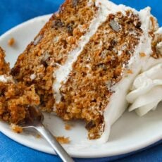 piece of carrot cake served with a fork