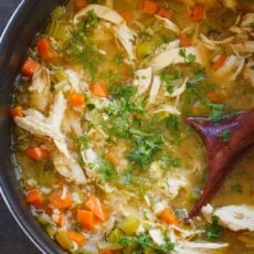 Chicken and Rice Soup in a soup pot