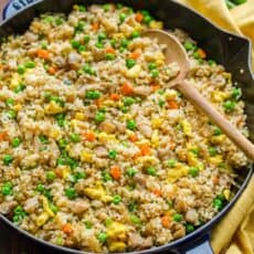 Chicken fried rice in skillet