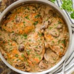 Chicken Marsala in a mushroom wine sauce in a skillet