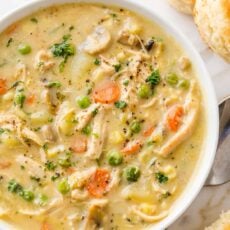 chicken Pot Pie Soup in a bowl