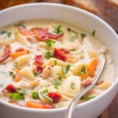 Clam chowder in bowl