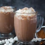 homemade hot chocolate in mugs with whipped cream