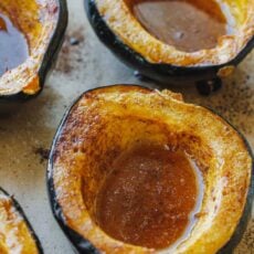 Maple roasted butternut squash on baking sheet