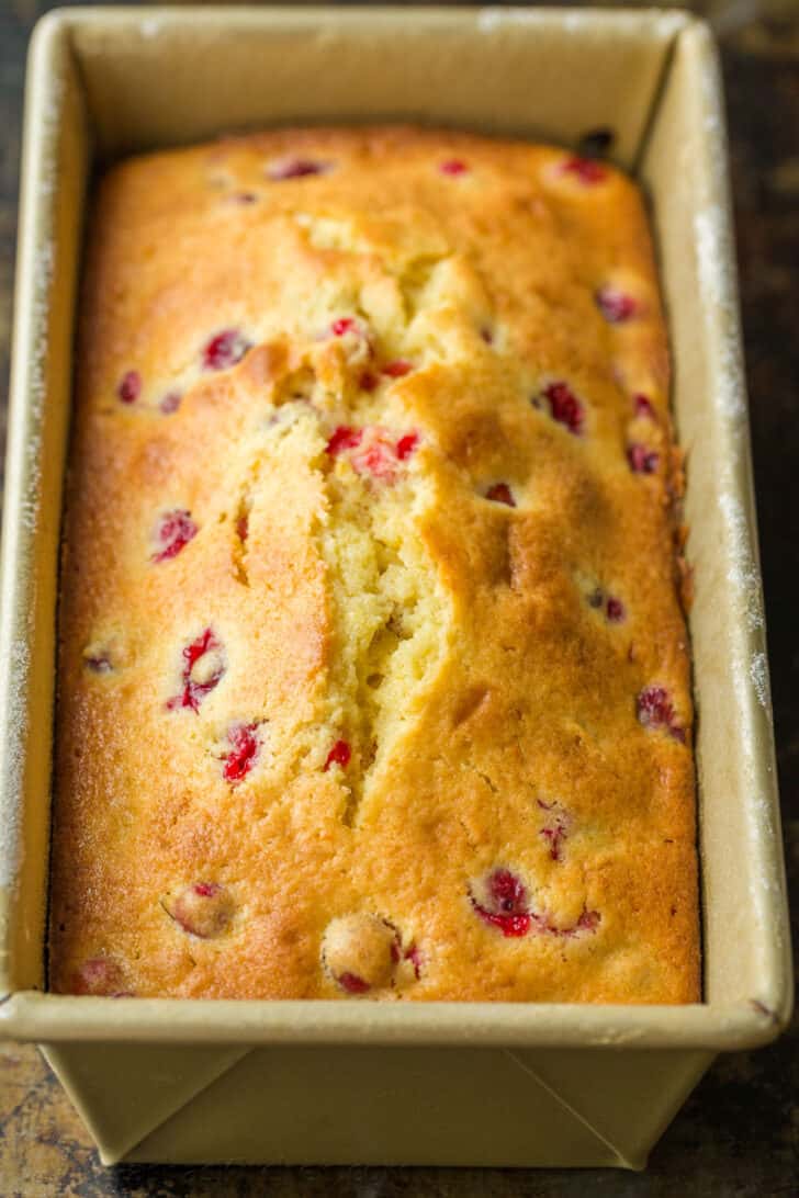 Cranberry Orange bread in loaf pan