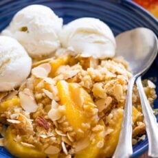 Peach Crisp served with ice cream