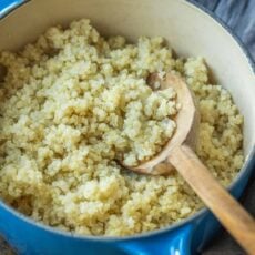 Quinoa cooked in large saucepan