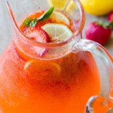 strawberry lemonade in pitcher