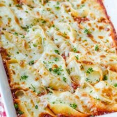 stuffed shells in casserole dish