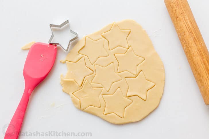 Sugar cookies rolled to 1/4-inch thickness 