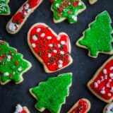 Sugar cookies recipe decorated on a Christmas cookie platter