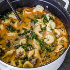 Tortellini soup in pot