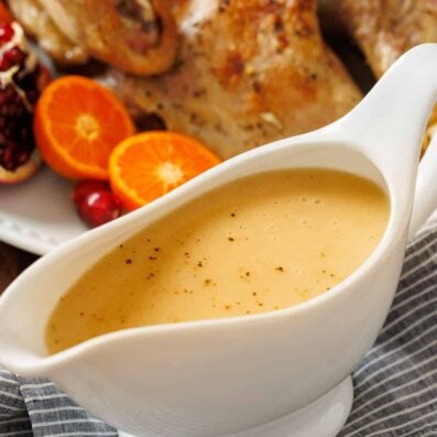 Turkey gravy in gravy boat