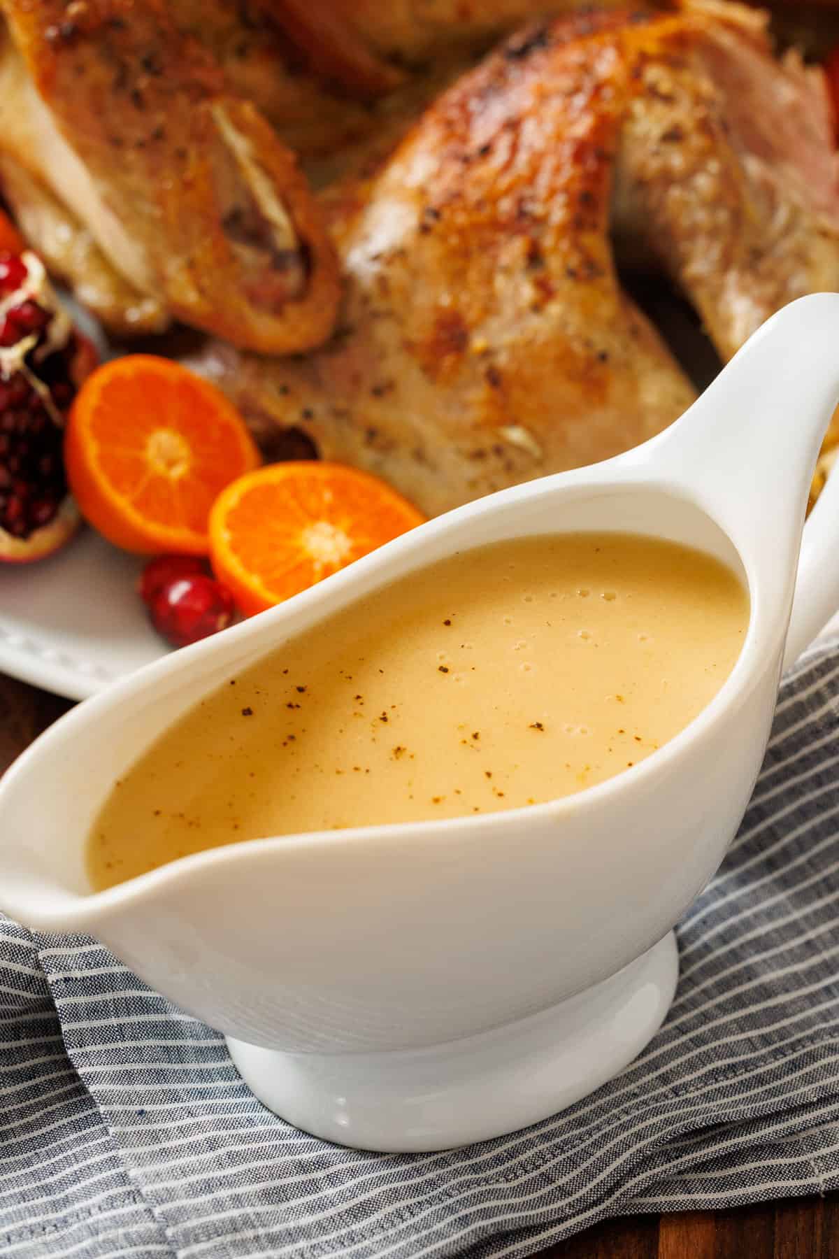 gravy from drippings in a gravy boat