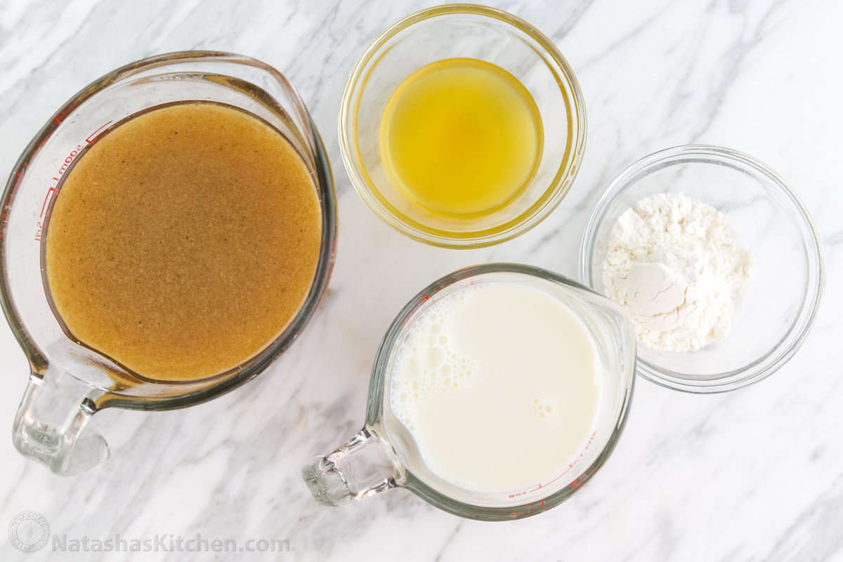 flour, milk, and turkey pan drippings to make sauce for thanksgiving