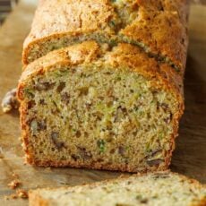 Sliced loaf of zucchini bread